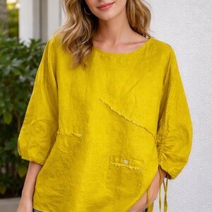 John Mark Mustard Yellow Women's Blouse 100% line